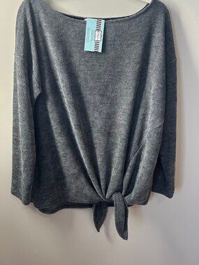 CHERISH Slate Blue-Gray Textured Knit Tie Front Top Size M NWT